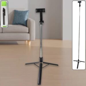 LED 1Pc Selfie Stick with Bluetooth Remote, Extendable Phone Holder, 360° Rotating Mount, Foldable Vlogging Accessory for iPhone & Android, Travel, Reels, Live Streaming, Photography- Black