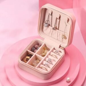 Premium MINI Pink Jewelry Organizer Box 1Pc for Women Travel Jewelry Storage Case, Multiple Compartments for Rings, Earrings, Necklaces, Bracelets & Watches