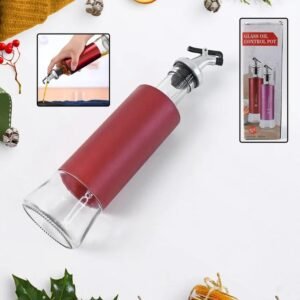 Glass Oil Dispenser with Plastic Covering | Oil and Vinegar Bottle for Kitchen Use | Reusable Cooking Oil Container with Pour Spout | 300 ml