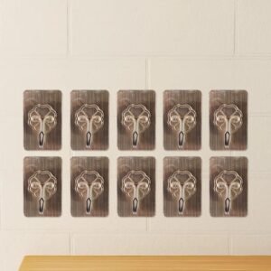 Self Adhesive 10 pc Wall Hooks with 180 Degree Rotatable Stainless Steel Hook, Flower Design Self Stick Wall Hanger for Kitchen Bathroom Home and Office (PREMIUM BROWN)