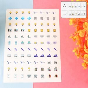 Switch icon (1sheet , 88sticker) self-adhesive, waterproof vinyl label sheets containing various graphical symbols (such as fans, lightbulbs, air conditioners, televisions, and doorbells