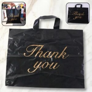 Premium Black Thank You Printed Plastic Carry Bag 4Pc (30 cm × 39 cm EACH )