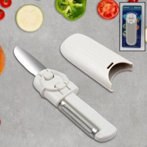 2-in-1 Knife and Peeler with Stainless Steel Blades, Dual-Use Foldable Design with Protective Case
