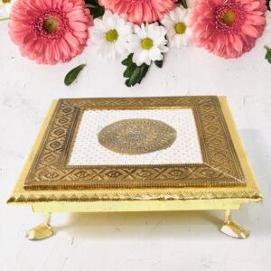 PUJA CHOWKI-GOLDEN OXODISE 1Pc WOODEN POOJA CHOWKI/SIZE :- 20 x 20 cm POOJA FOR HOME AND TAMPLE USE