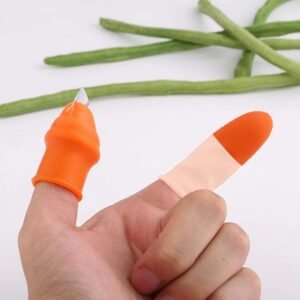 Stainless Steel Thumb Knife Silicone Thumb Knife Finger Cutter Cutting Set Vegetables Picker And Finger Protector (Orange)