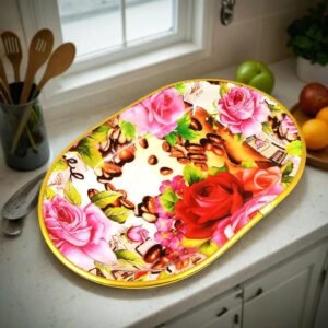 Plastic Serving Tray 2 Pcs Set Multicolor (32cm X 22cm X 4cm each) Decorative Food Serving Tray for Snacks, Tea, Coffee, Breakfast, Fruits & Sweets | Lightweight Multipurpose Kitchen Serving Plates