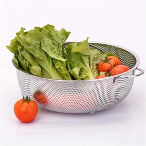 Stainless 1Pc Steel Colander with Handles, 25.5 cm Large Kitchen Strainer Basket for Rice, Dhall, Vegetables and Fruits