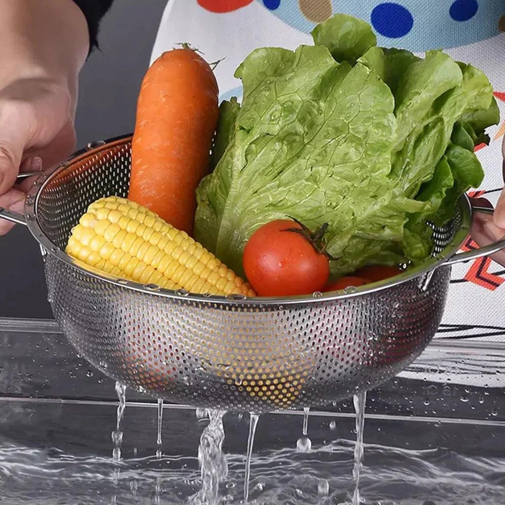 Stainless 1Pc Steel Colander with Handles, 25.5 cm Large Kitchen Strainer Basket for Rice, Dhall, Vegetables and Fruits - Image 2