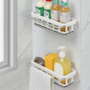 Kitchen & Bathroom 1Pc Shelf Two-Tone Hanging Drain Rack, Retractable Sink Storage Organizer, Sponge Holder with Drain Tray and Drying Basket, Adjustable Kitchen & Bathroom Sink Organizer