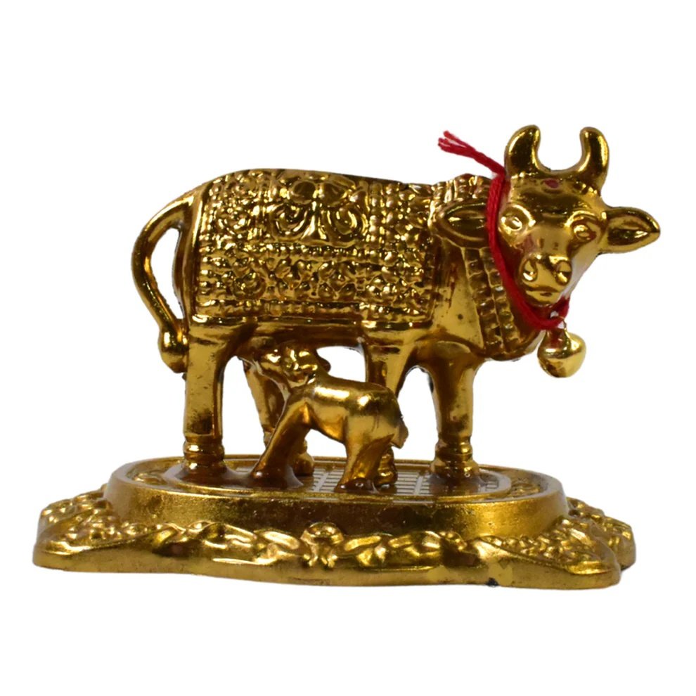 Metal golden kamdhenu cow with calf (1 pc) - Image 5