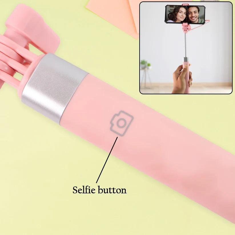 Wired Selfie Stick 1Pc MULTICOLOR with Rearview Mirror & Built-In Shutter Button - Image 6