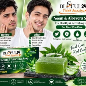 Blissful24 Neem & Aloevera Soap 3pc for Anty - ageing,Anty-bacterial, Anty -acne ( 3×75g.)