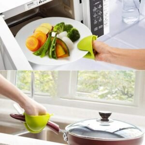 1Pair Thick Silicone Oven Mitts Heat Resistant Pot Holder, Mini Rubber Oven Glove Mittens Grip Kitchen Gloves, Rubber Pot Holder for Air Fryer, Hot Pans & Baking MULTICOLOR