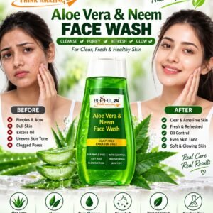 Blissful24 Alovera &Neem with Turmeric Face wash for All Skin Type|Clears & Prevents Pimples|Soap Free| Paraben Free|| For men & women ( 100ml)