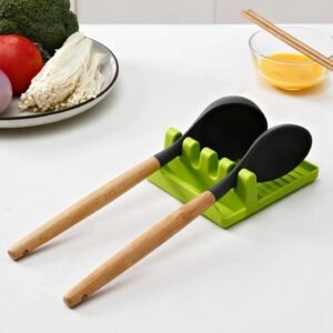 Utensil 1 Pc Storage Rack - 4 Slots Plastic Spoon Rest Mat Stand Cooking Spatula Holder Tray - Chopsticks Holder Spoons Pad Kitchen Utensil (Multi Color)