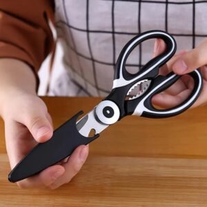 3in1 Heavy Duty Kitchen Shears with Cover 1Pc Stainless Steel Multipurpose Cooking Scissors for Chicken, Meat, Fish, Vegetables & Bone Cutting with Bottle Opener