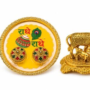 BLISSFUL24 Radhe Radhe Pooja Thali & Kamdhenu Cow Idol Combo with Digital Counter - Religious Pooja Essentials Set