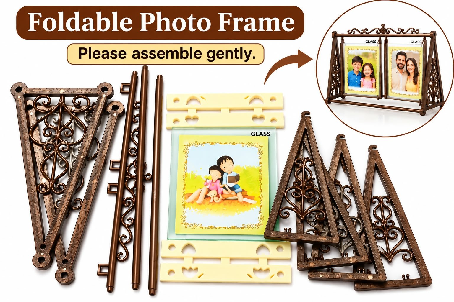Rotating Swing Photo Frame - Vintage Dual-Sided 5x7 Display