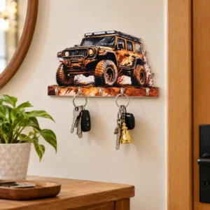 Decorative Off-Road Jeep 1Pc Wall Key Holder with 5 Hooks for Home Entryway Organizer(TEAK WOOD FINISH)