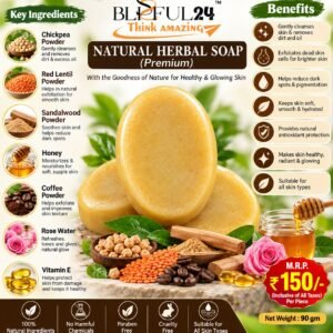 Blissful24 Detan Handmade Herbal Soap Combo Pack 3pc.| Chickpea,Red lentil, Sandel Powder with Honey & Coffee,Rose Water|For Men & women Exfoliation Skin 270gm