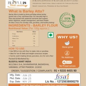 Premium Barley Atta (Jau Ka Atta) | Stone Ground High Fibre Flour | Low GI Natural Whole Barley Flour for Healthy Rotis & Daily Nutrition