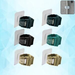 Self Adhesive Mop and Broom Holder Clips, Wall Mount Cleaning Tool Organizer, No Drill Storage Hooks, 6 Pc Set