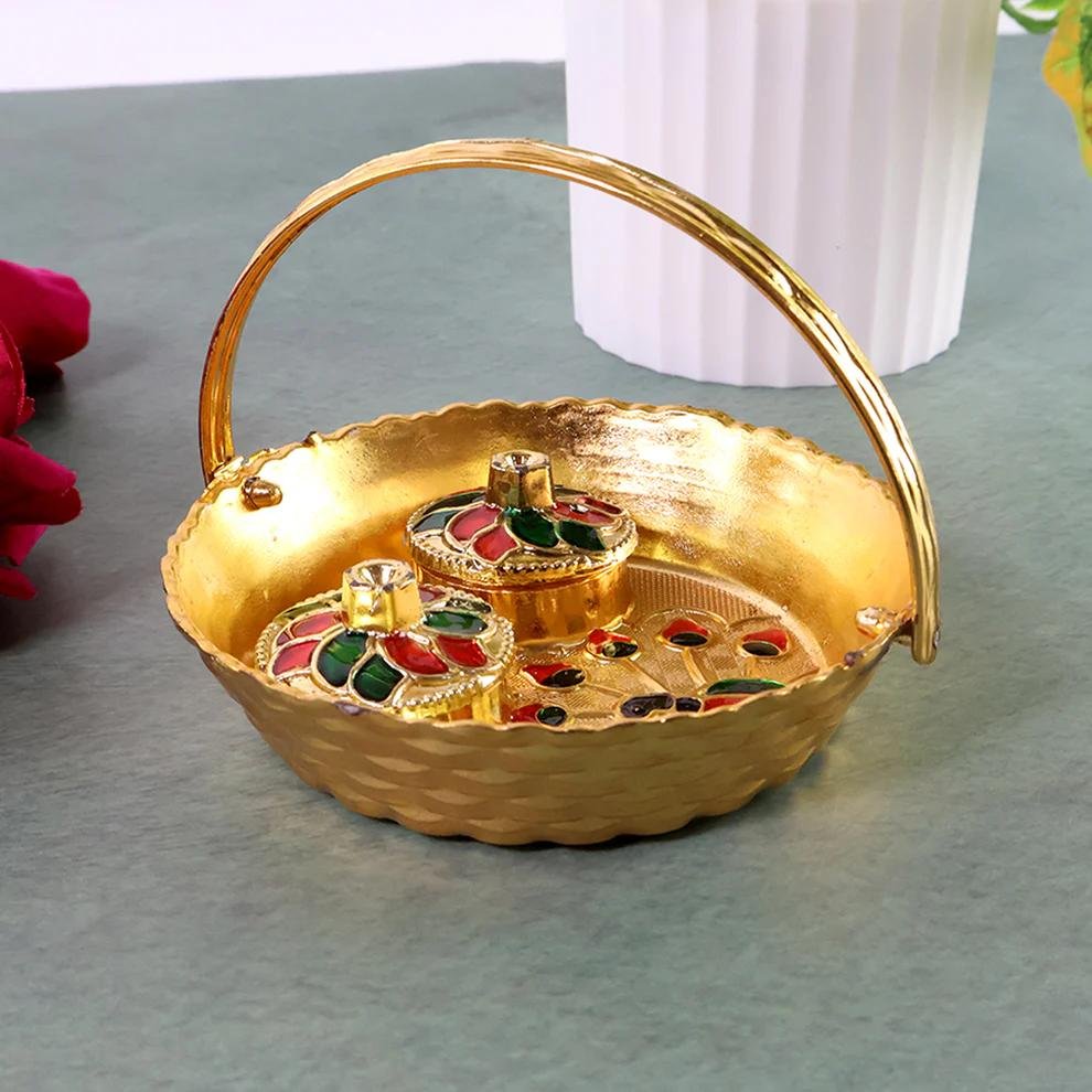 Peacock Meenakari Haldi 1Pc Kumkum Pooja Tray - Image 3