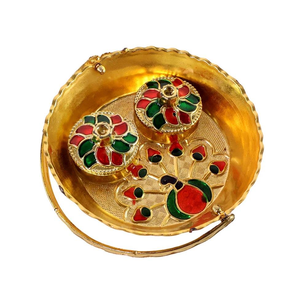 Peacock Meenakari Haldi 1Pc Kumkum Pooja Tray - Image 4