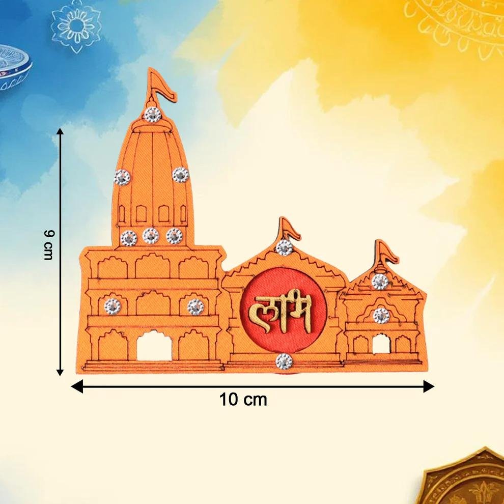 Ram Mandir-themed 2Pc Shubh Labh Wall Hanging Adhesive Sticker Set. - Image 6