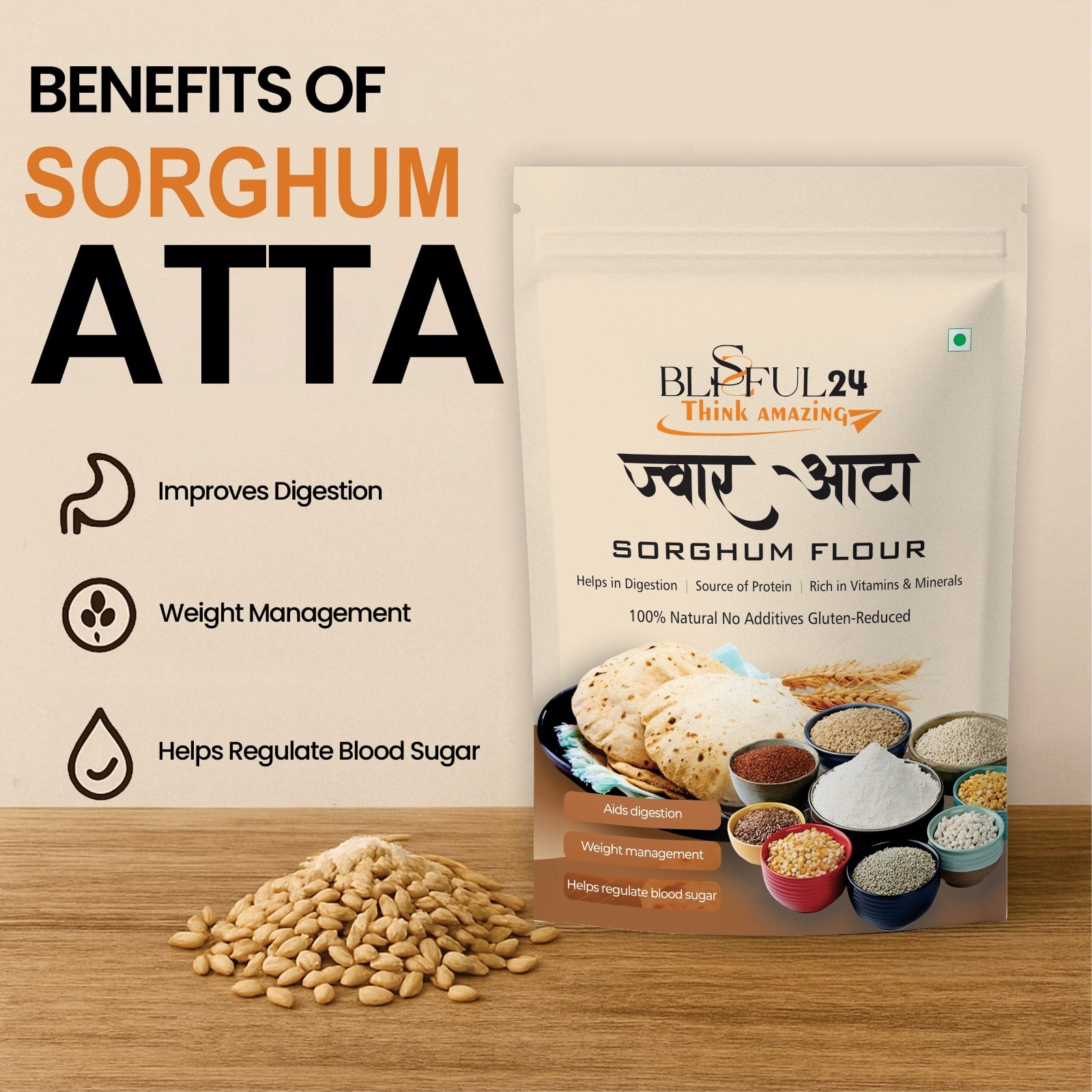 Premium Jowar Atta (Sorghum Flour) | 100% Natural Whole Grain Flour | High Fiber, Rich in Protein, Vitamins & Minerals | No Preservatives, No Artificial Additives - Image 3