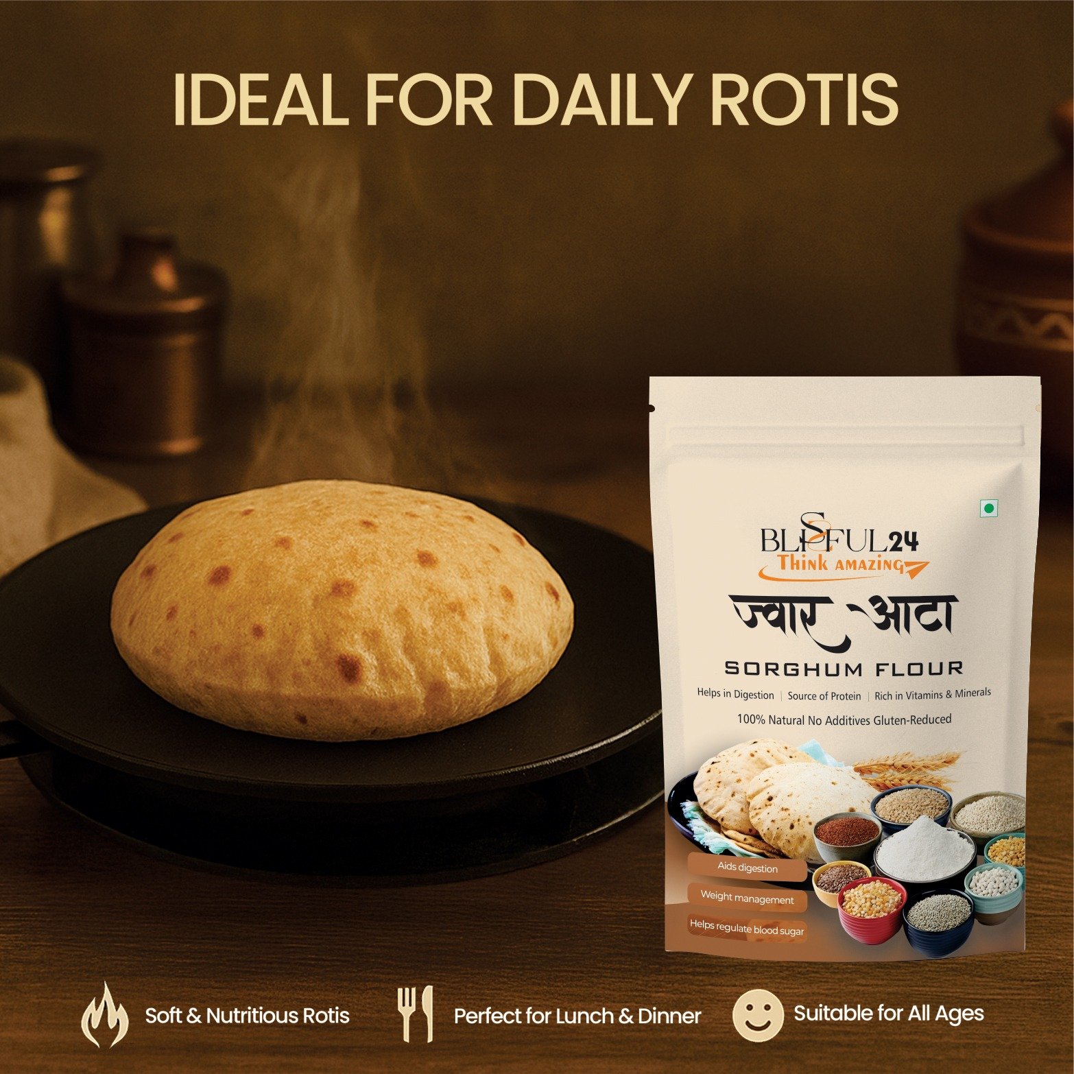 Premium Jowar Atta (Sorghum Flour) | 100% Natural Whole Grain Flour | High Fiber, Rich in Protein, Vitamins & Minerals | No Preservatives, No Artificial Additives - Image 5