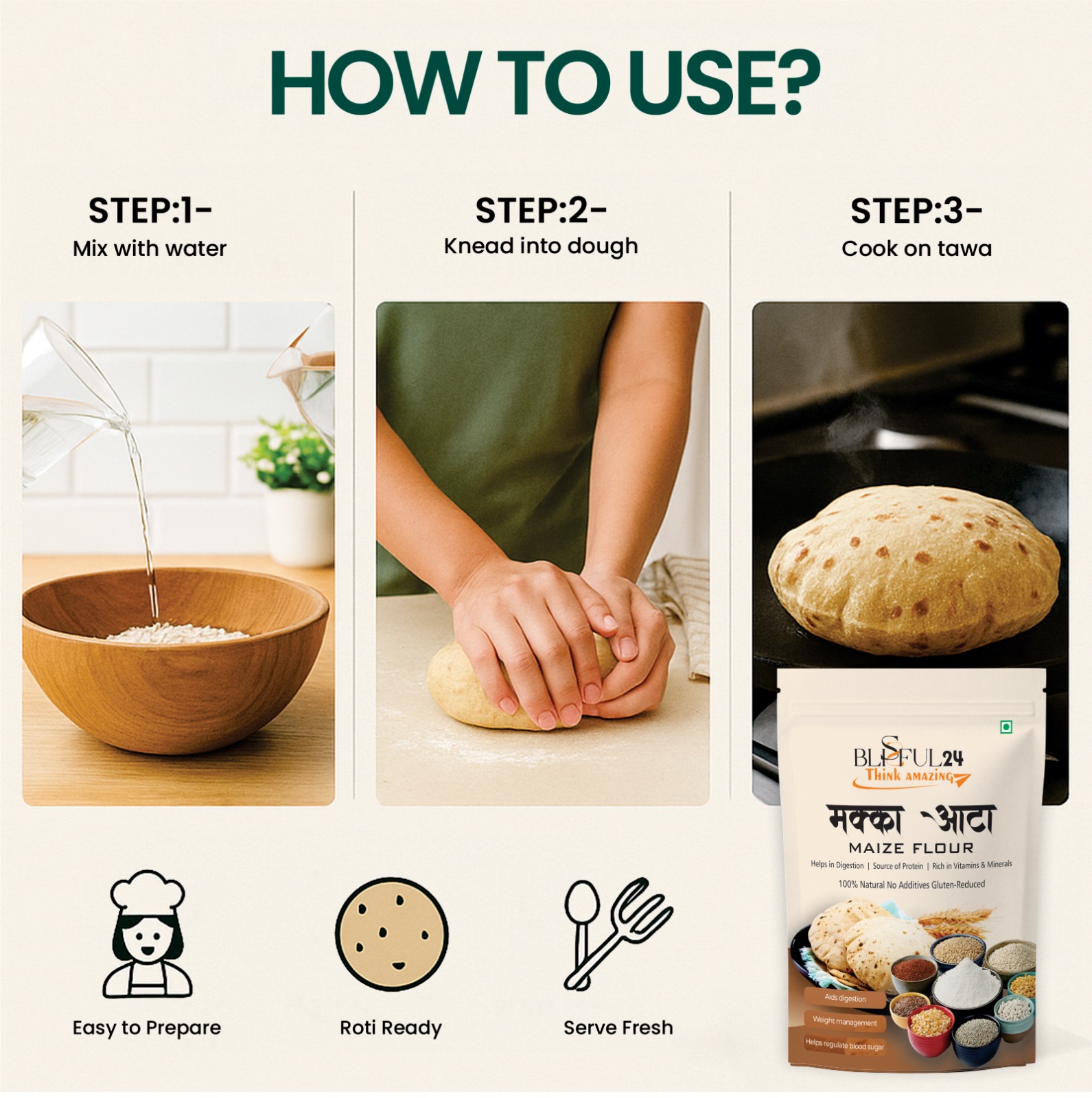 Premium Makka Atta (Maize Flour) | 100% Natural Corn Flour | High Fiber, Rich in Protein, Vitamins & Minerals | No Preservatives, No Artificial Additives - Image 3