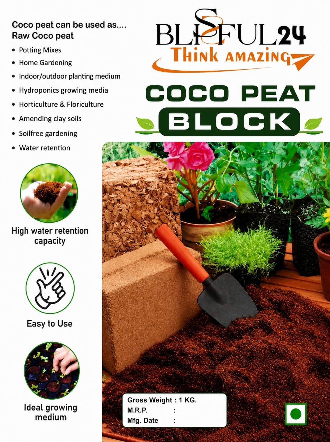 Cocopeat Brick for Home Garden & Plants 900g |Compressed Coco Peat Block | Natural Soil Conditioner & Potting Mix for Indoor and Outdoor Gardening - Image 2